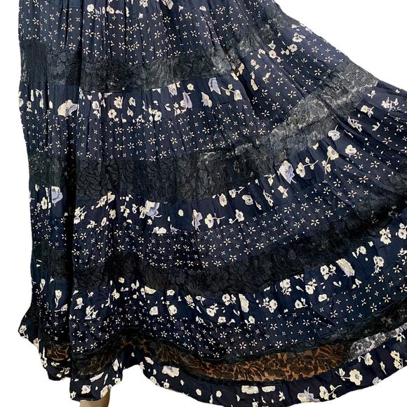 Vtg Floral Polka Dot Lace Tiered Patchwork Peasant Maxi Skirt One Size - Picture 2 of 6